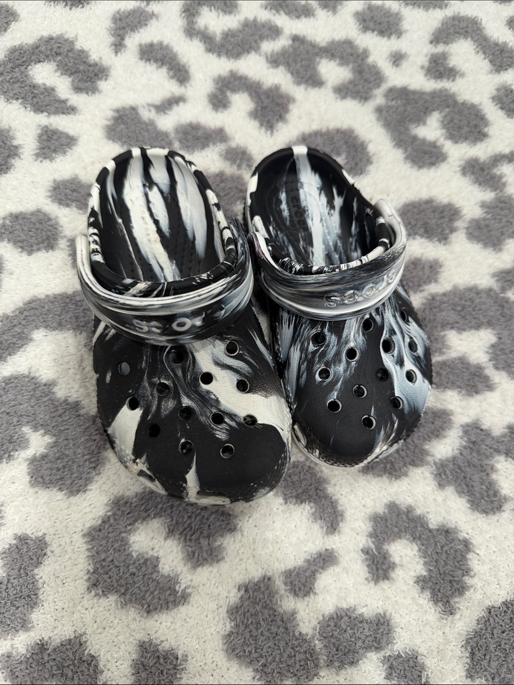 CROCS Kids Black & White Marbled Clogs